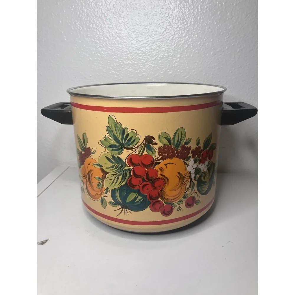VTG Holt Howard France Fruit Festival Enamel Stock Pot 10